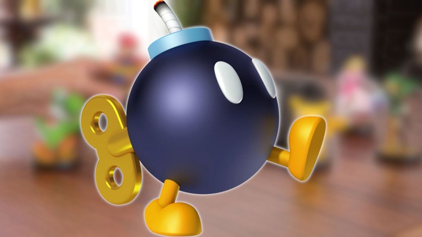 Bob-omb aus Super Mario vor Bild der Wii U