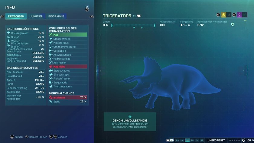 Infos zum Triceratops Pflanzenfresser-Dino in Jurassic World Evolution 3