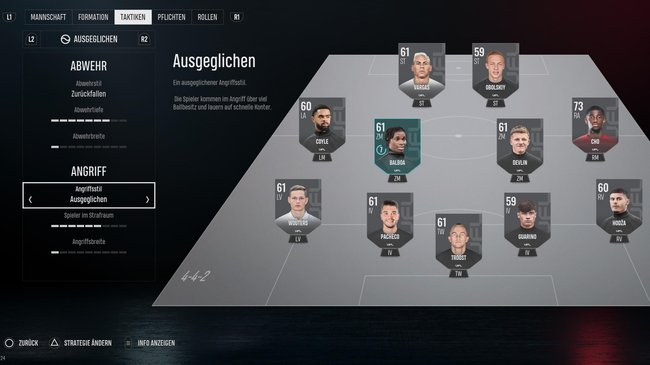 So sollte eure Formation 4 - 4 - 2 aufgestellt sein.