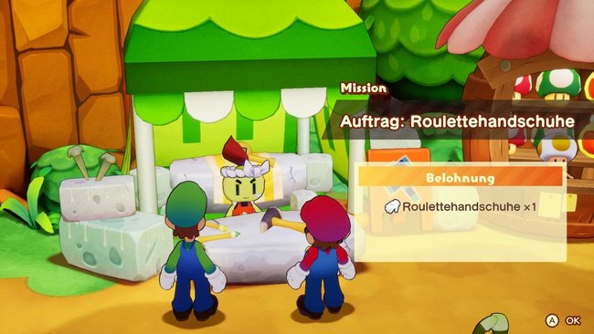 Baugustin als Auftrageber der Mission „Auftrag: Roulettehandschuhe“ in Mario & Luigi: Brothership.