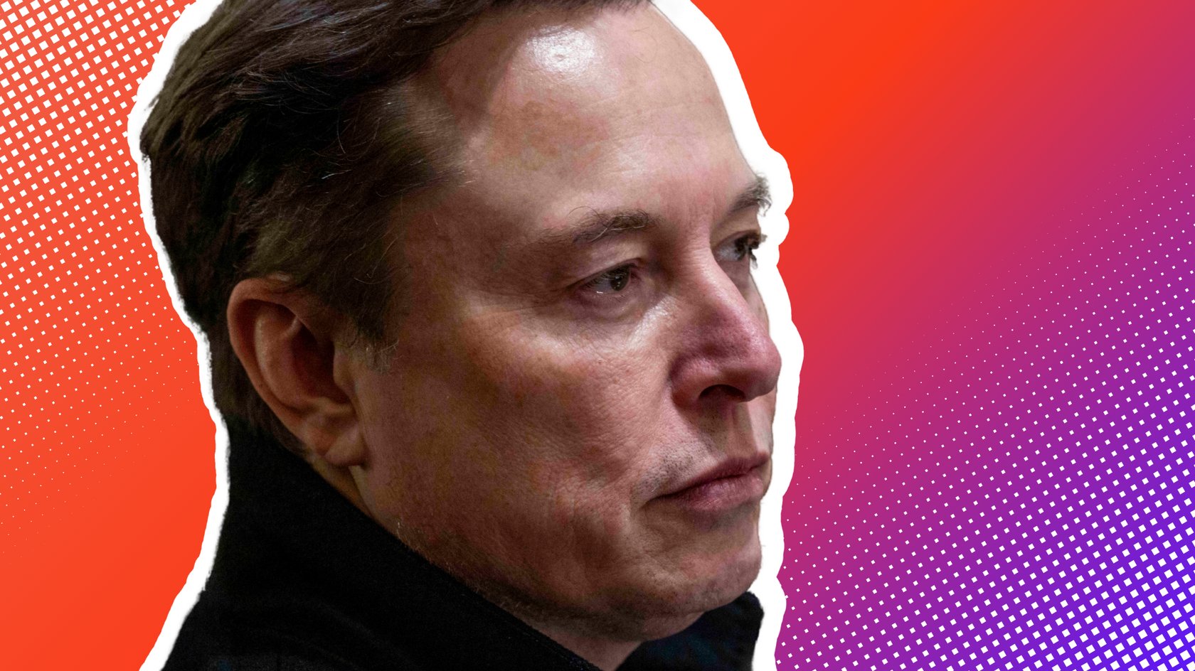 Elon Musk vor einem roten Hintergrund.