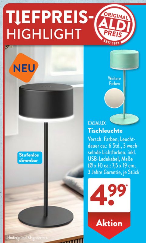Aldi verkauft heute eine Tischleuchte fr 4,99 Euro, die genau dort  funktioniert, wo andere scheitern