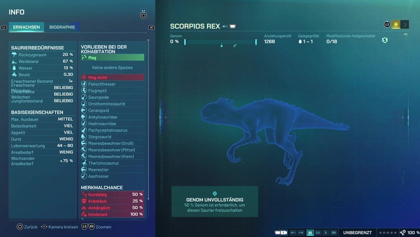 Infos zum Scorpios Rex Fleischfresser-Dino in Jurassic World Evolution 3