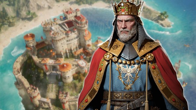 Screenshot aus Age of Empires Mobile mit Charakter-Art von Karl dem Großen im Vordergrund