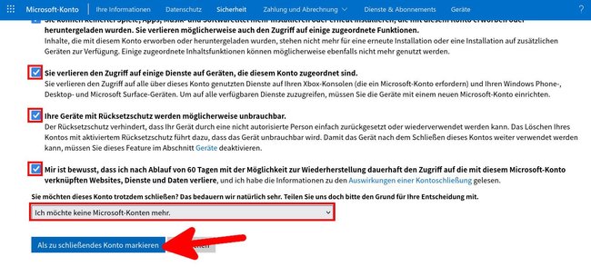 Hier löscht ihr euer Microsoft und Outlook-Konto komplett.