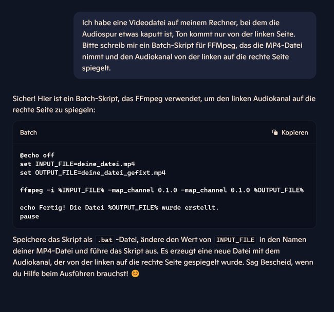 Microsofts Copilot wird nach einem Batch-Skript gefragt. Leider funktioniert das Skript nicht.