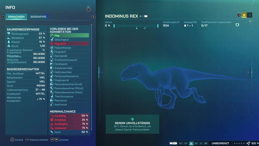 Infos zum Indominus Rex Fleischfresser-Dino in Jurassic World Evolution 3