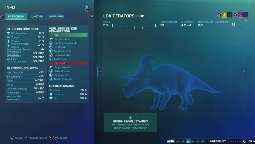Infos zum Lokiceratops Pflanzenfresser-Dino in Jurassic World Evolution 3
