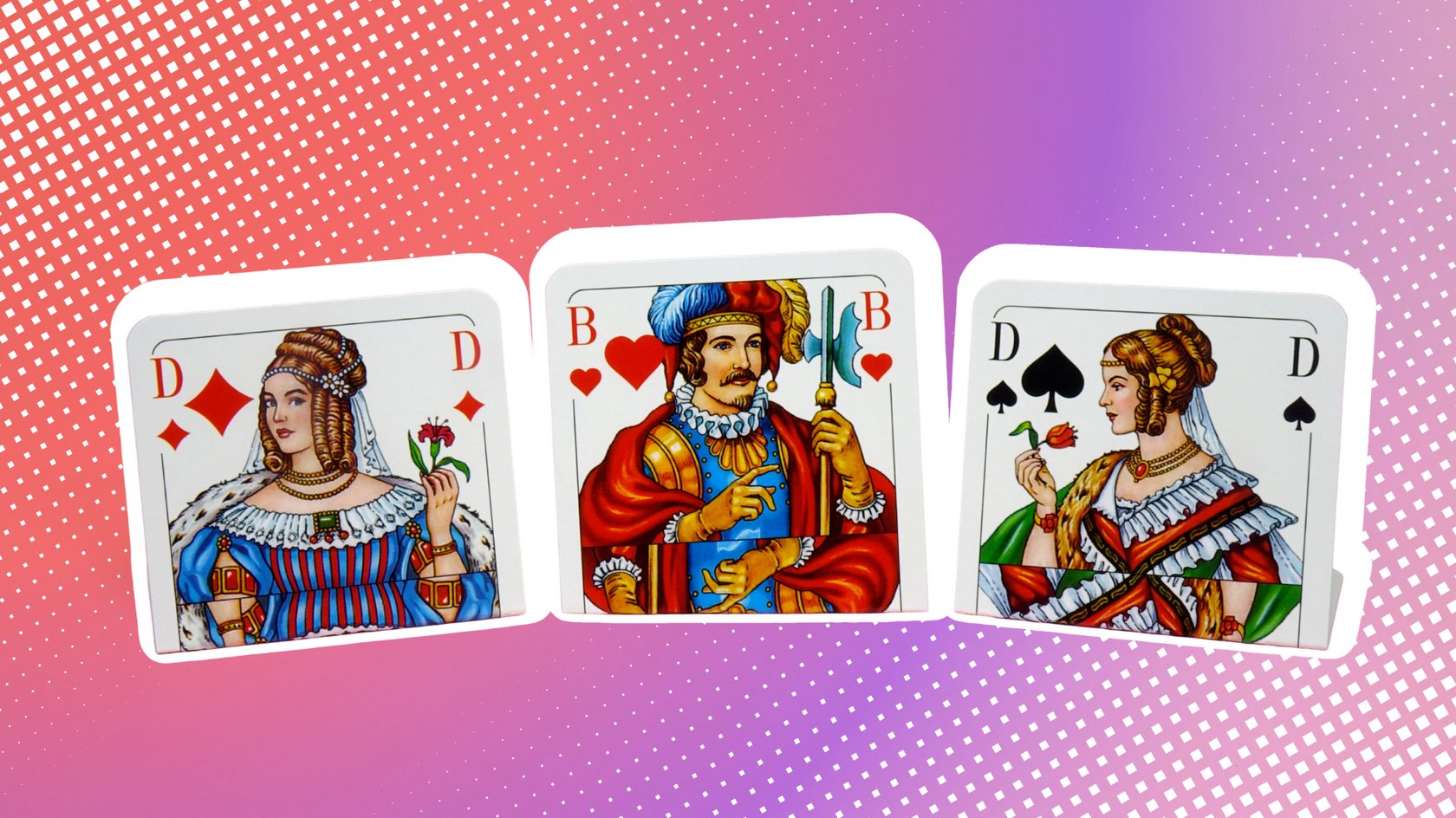 Drei Karten aus einem Kartendeck.