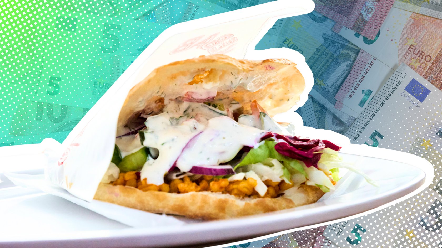 Teller mit Döner vor Euroscheinen