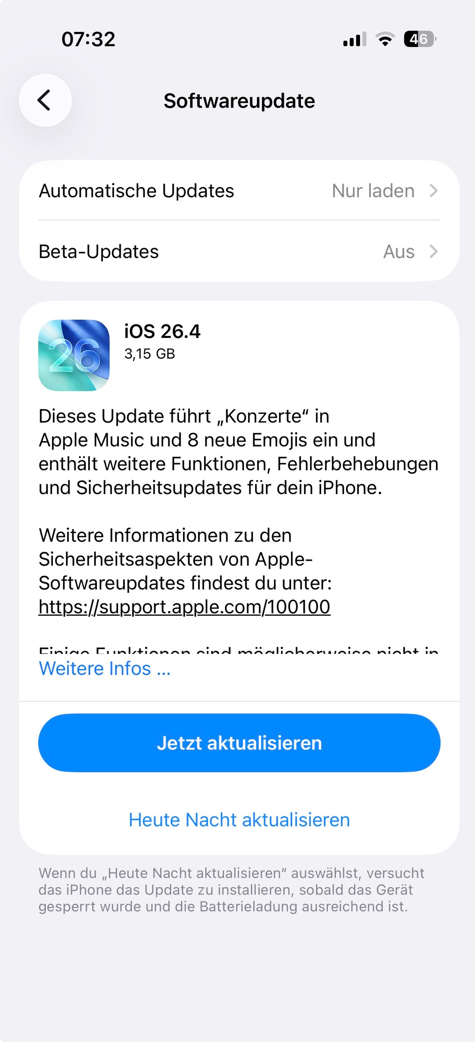 Update auf iOS 26.4