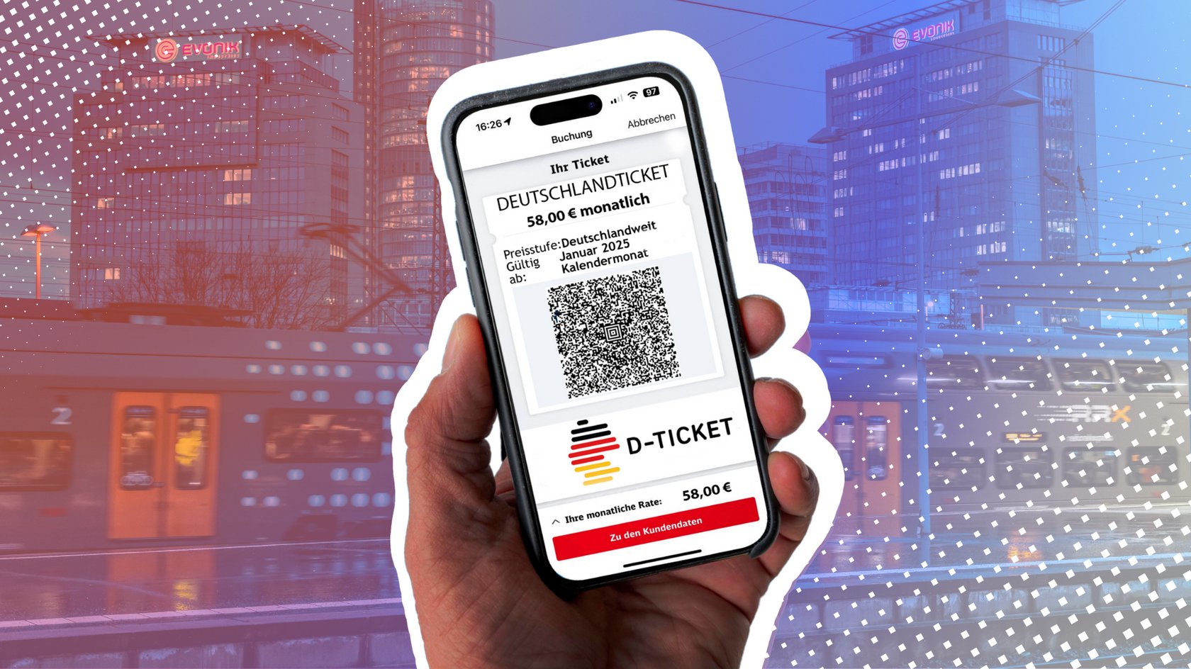 Mobiles Deutschlandticket auf dem Smartphone Display