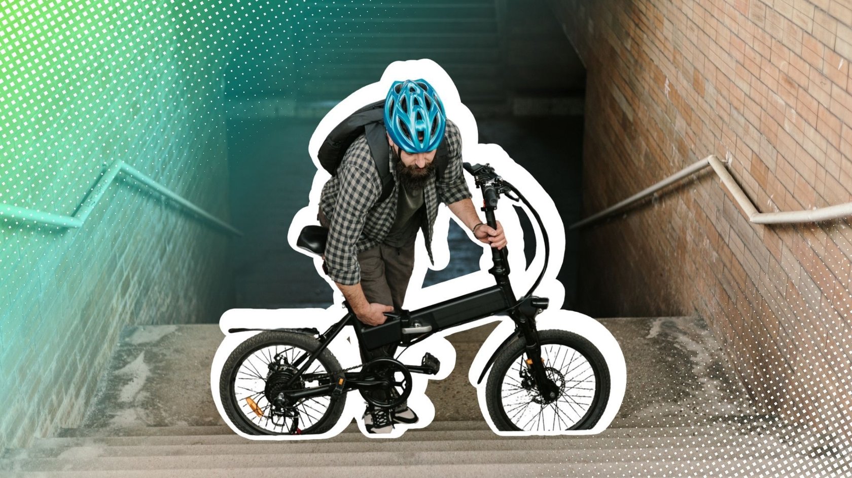 Ein Mensch trägt sein E-Bike die Treppe hoch