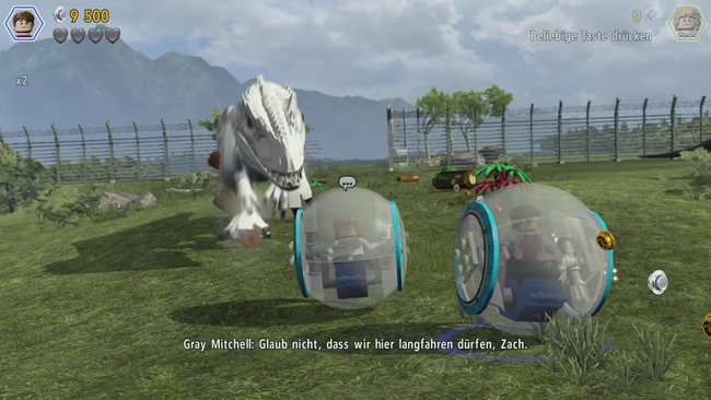 Flucht in der Gyrosphäre in LEGO Jurassic World.