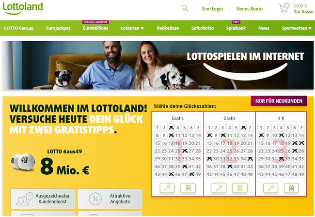 Die Startseite von Lottoland.com