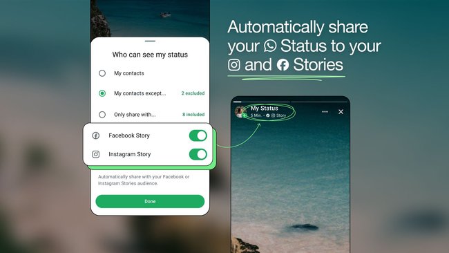 WhatsApp-Status gleich bei Facebook und Instagram teilen.