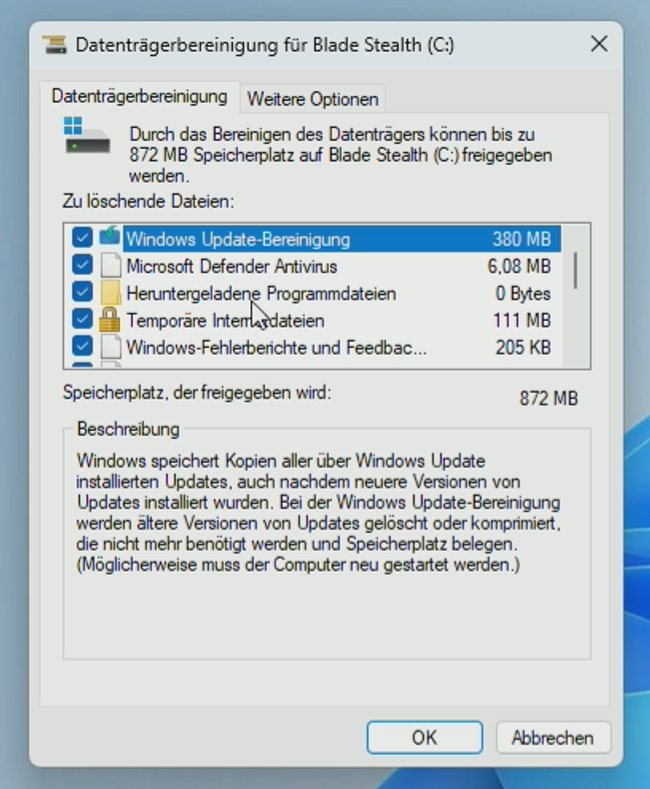 Screenshot Windows 11: Datenträgerbereinigung