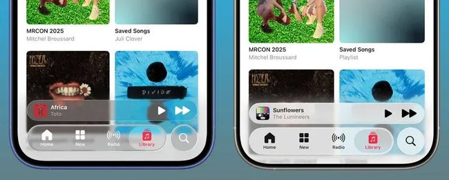 Liquid Glass Design Veränderungen bei Apple Music in der Beta für iOS26.