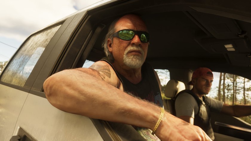 Brian Heder aus GTA 6 lehnt mit einem Arm aus einem Autofenster hinaus