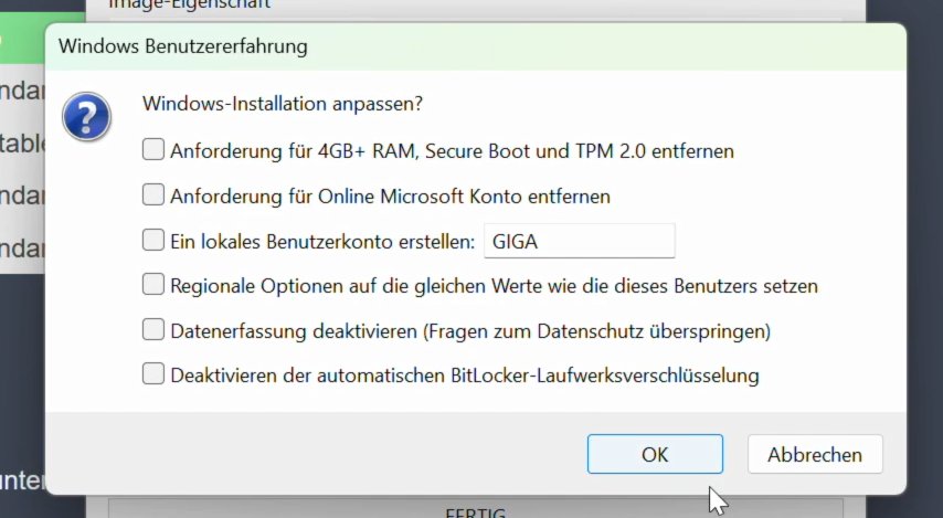 Rufus-Dialog: Windows Benutzererfahrung