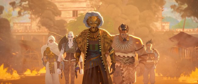 Animierte Krieger von Wakanda, die auf die Kamera zulaufen