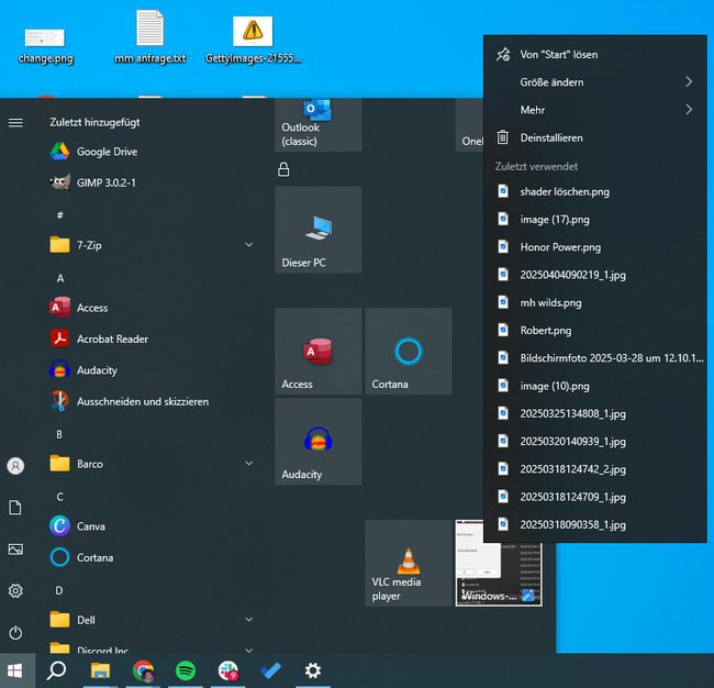Sprunglistenmenü Windows 10
