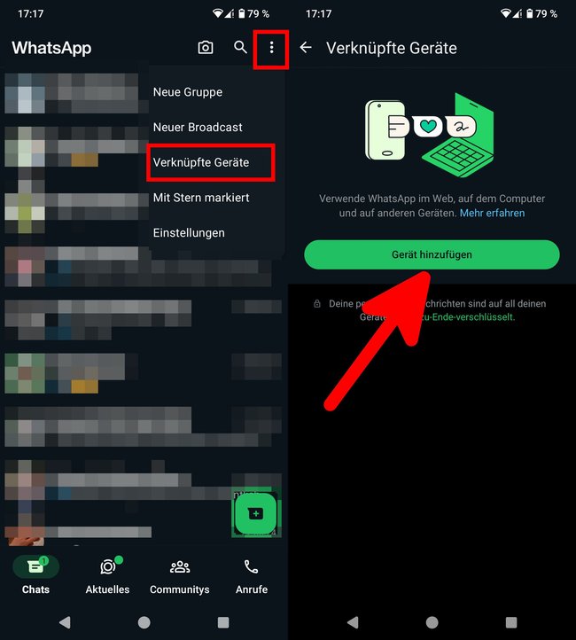 So öffnet ihr „Verknüpfte Geräte“ in WhatsApp.
