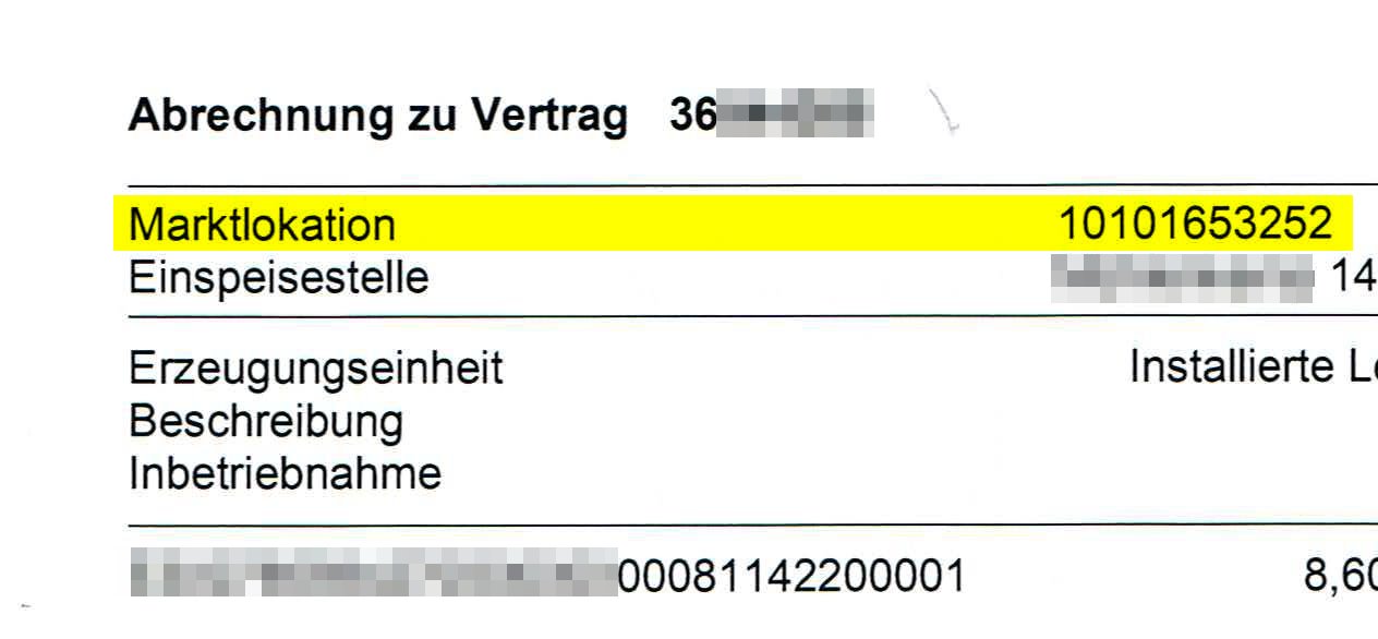 Foto einer Stromrechnung, auf der die Marktlokationsidentifikationsnummer als 