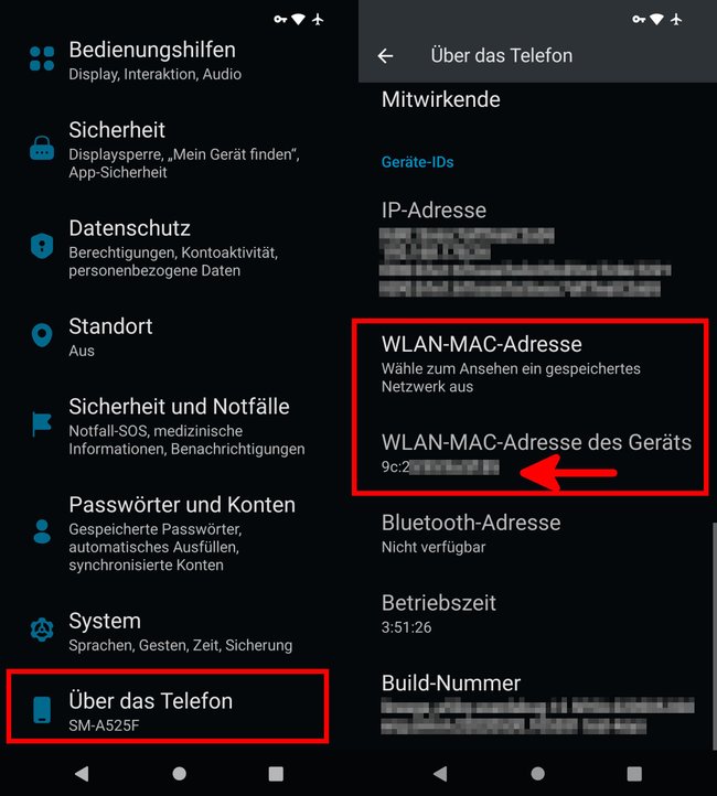 Android zeigt hier die MAC-Adresse an.