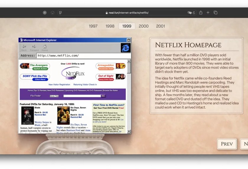 Die erste Webseite von Netflix aus dem Jahr 1999