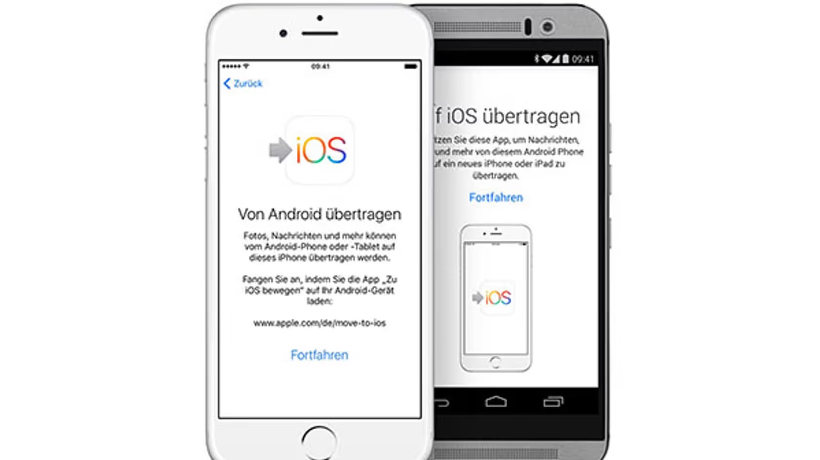 iPhone und Android Phone mit der Move to iOS App, um Daten auf das iPhone zu übertragen.