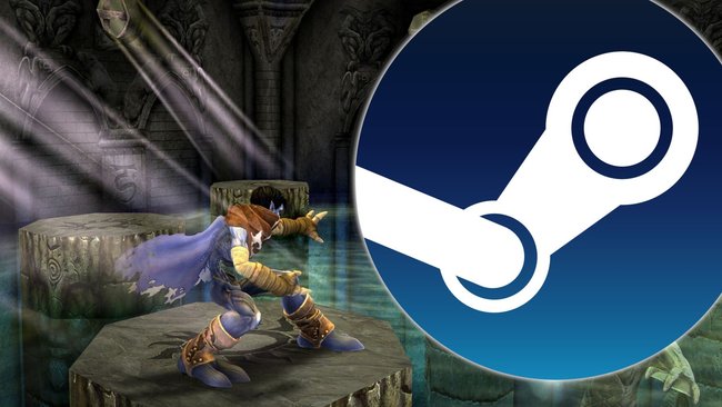 Screenshot aus Legacy of Kain: Soul Reaver Remastered und im Vordergrund das Steam-Logo