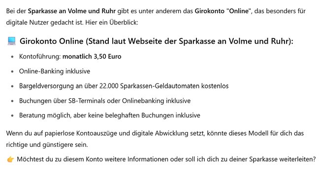Der Sparkassen-Chatbot erfindet Kontomodelle. Der Sparkassen-Chatbot erfindet Kontomodelle.