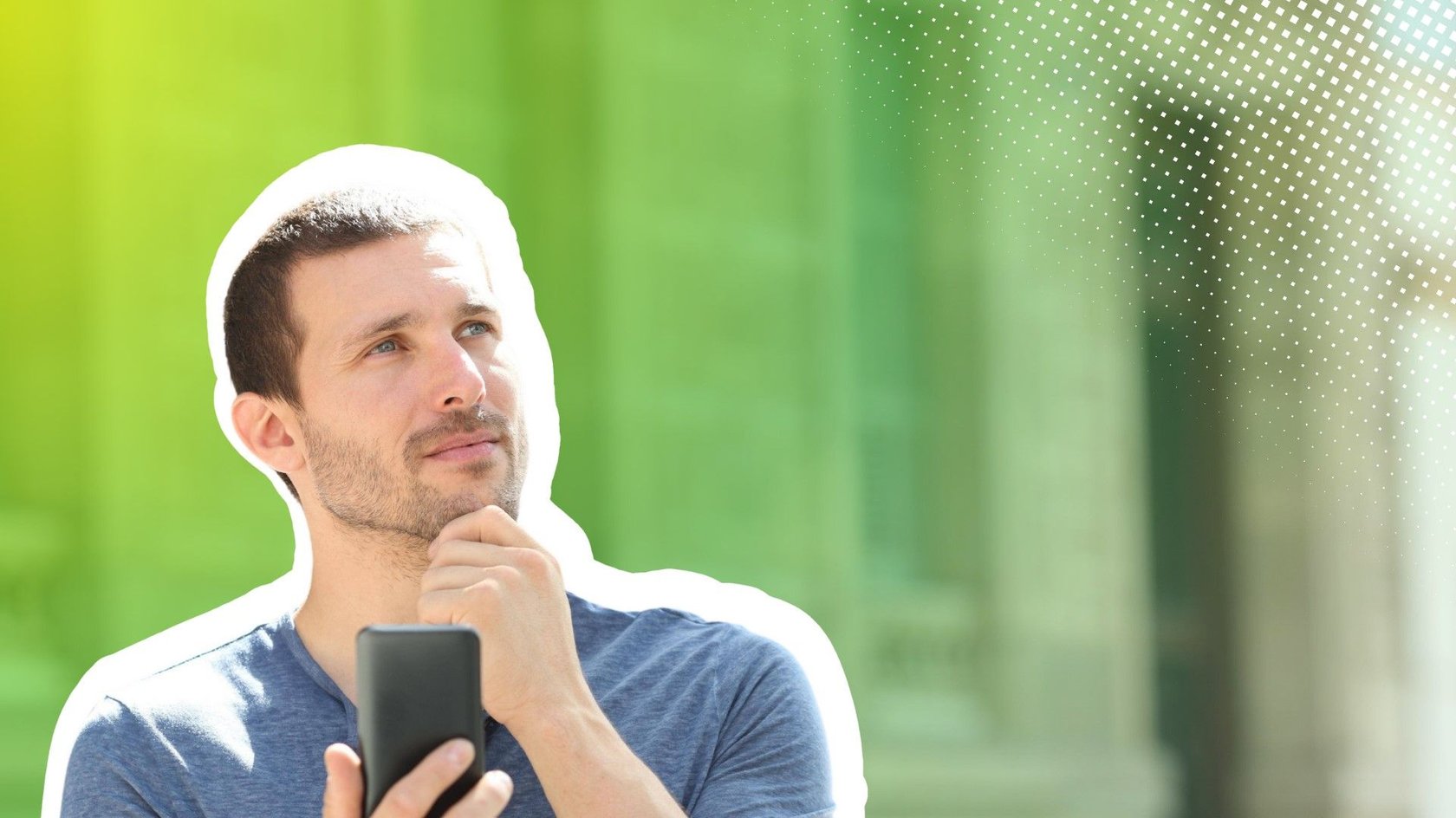 Mann wundert sich an einem Smartphone
