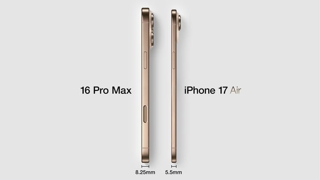 Gegenüberstellung iPhone 17 Air vs. iPhone 16 Pro – Konzept.