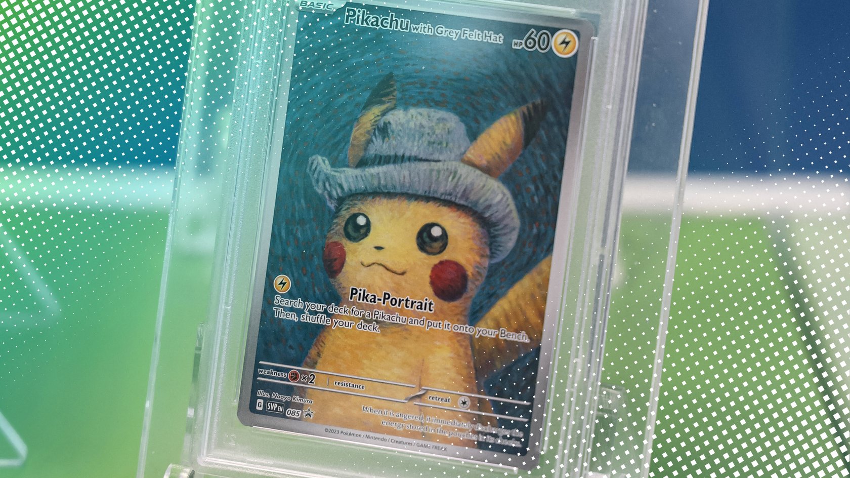 Diese Karte zeigt Pikachu in einem eher ungewöhnlichen Style.