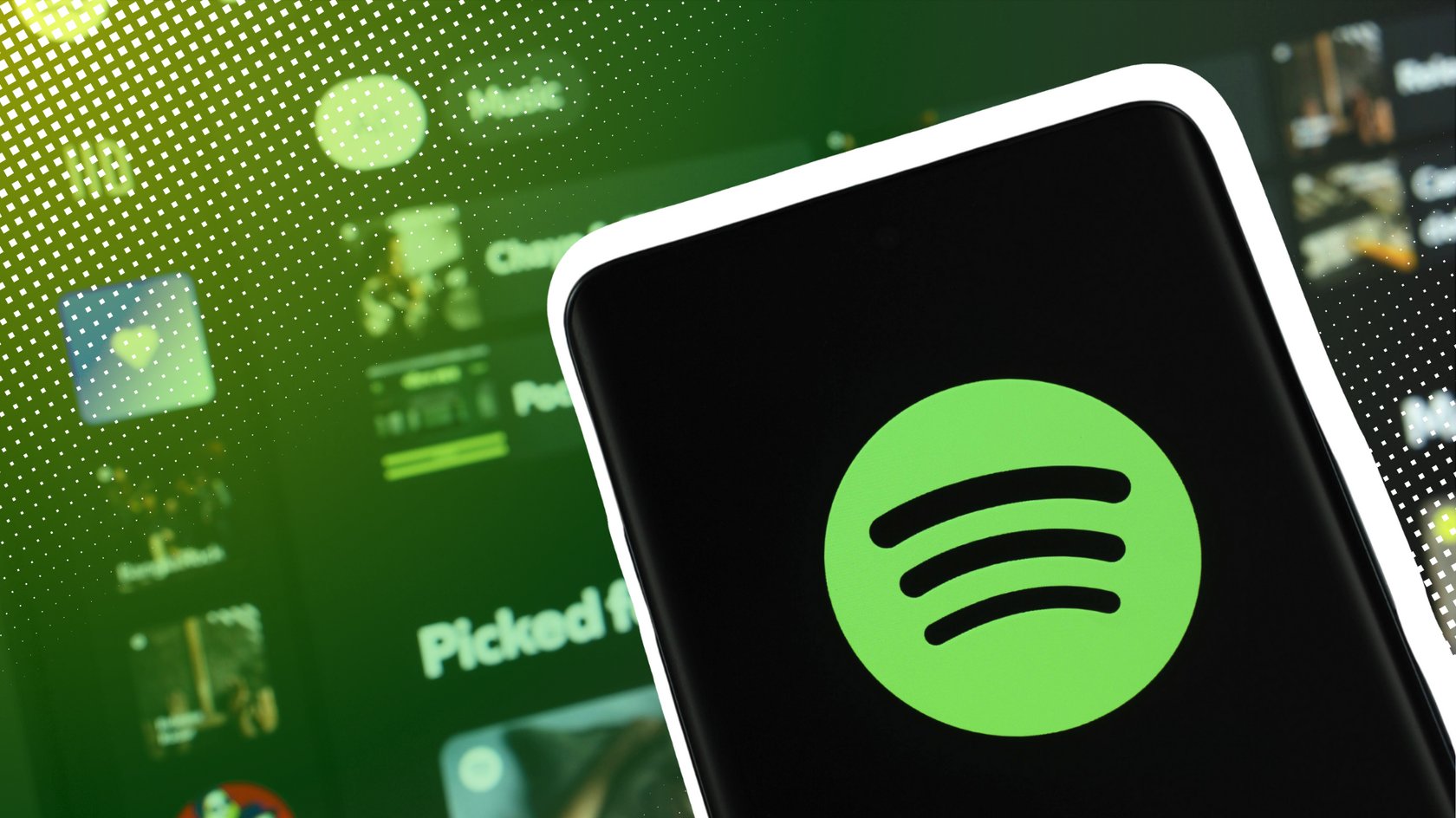 Das Spotify-Logo auf einem Smartphone.