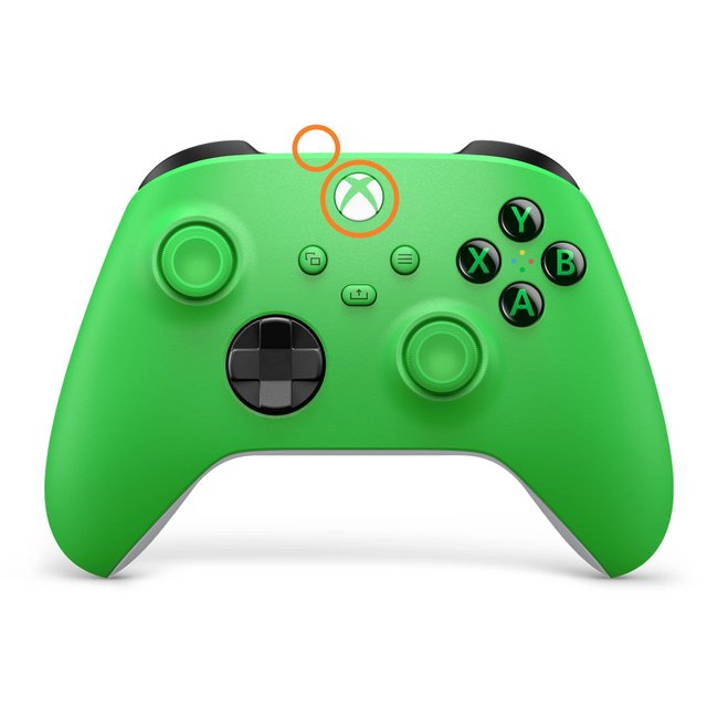 Das Bild zeigt einen grünen Xbox Controller von vorne.