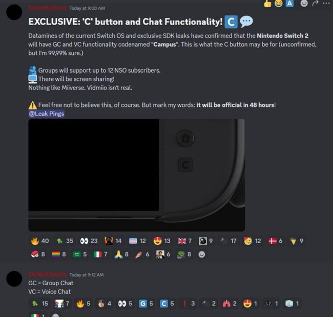 Screenshot von Discord mit Leak zur Nintendo Switch 2.