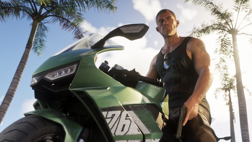 Jason Duval aus GTA 6 auf einem Motorrad.
