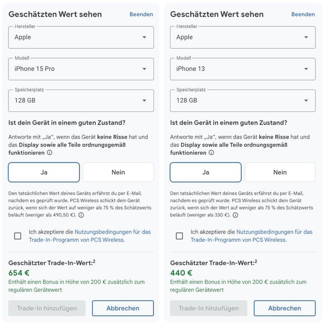iPhone 15 Pro und iPhone 13 Wert