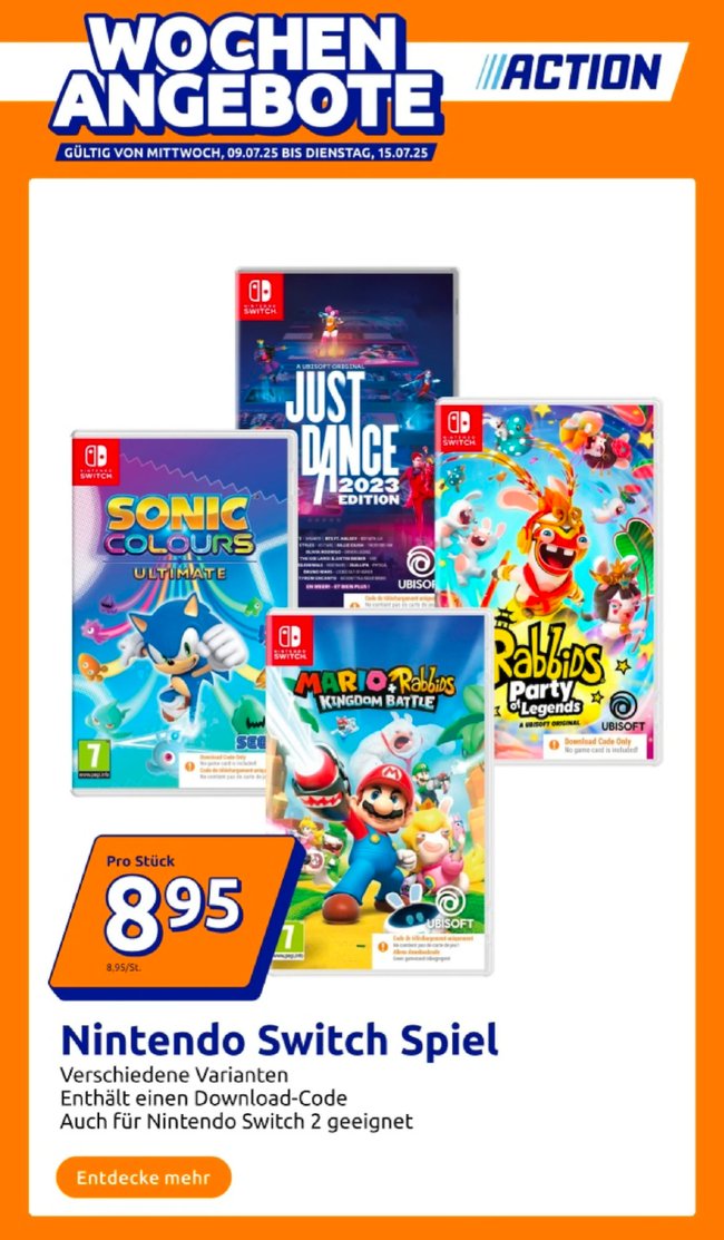 Das Bild zeigt einen Screenshot von Action und der Switch-Spiele-Aktion.