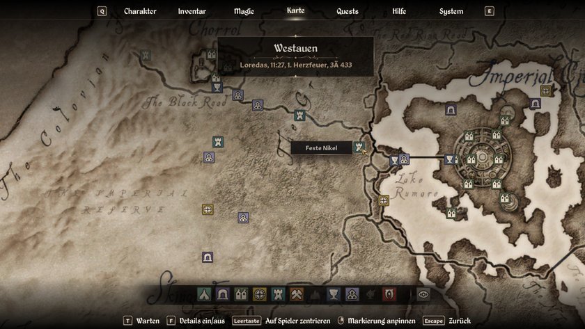 Karte aus The Elder Scrolls 4: Oblivion Remastered mit Symbolen wir Höhlen oder Festungen.