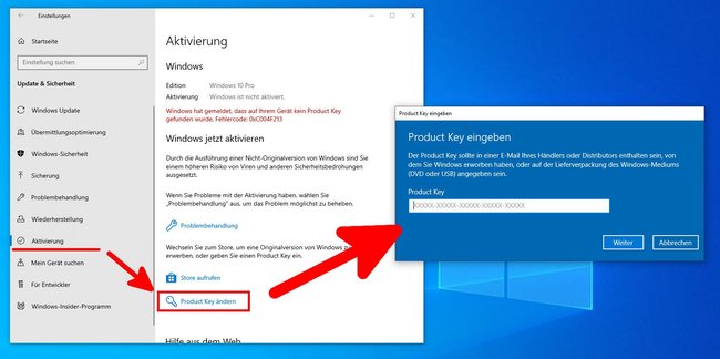 So aktiviert ihr Windows 10 mit einem Product-Key.