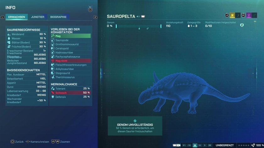 Infos zum Sauropelta Pflanzenfresser-Dino in Jurassic World Evolution 3