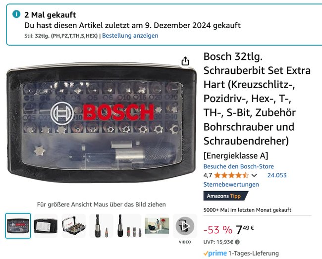 Bosch Bit-Set 2 Mail gekauft