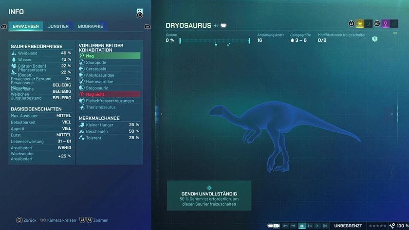 Infos zum Dryosaurus Pflanzenfresser-Dino in Jurassic World Evolution 3