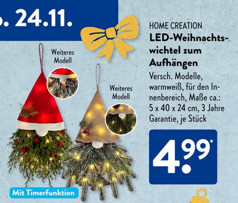 Fr 4,99 Euro: Se Weihnachtsdeko mit LEDs bei Aldi