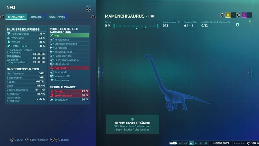 Infos zum Mamenchisaurus Pflanzenfresser-Dino in Jurassic World Evolution 3