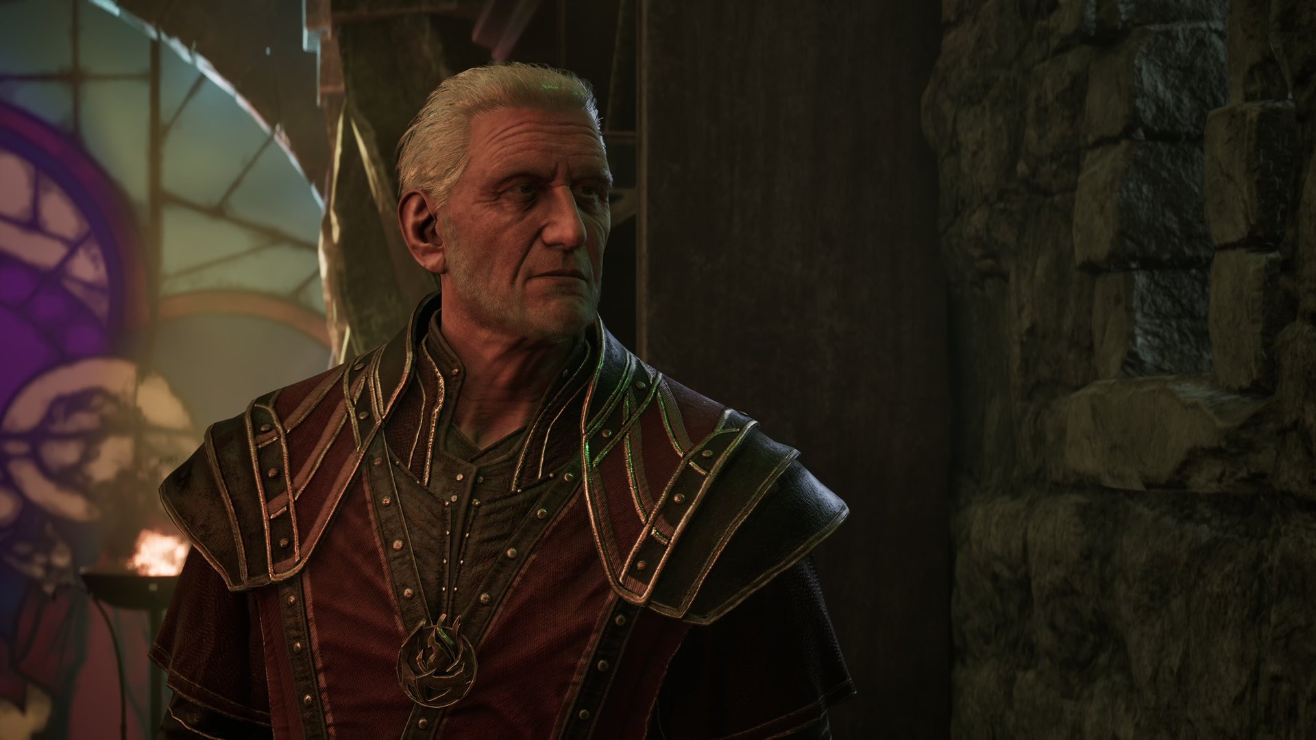 The chief fire mage, Corristo, is nice to look at, but his face is asleep.